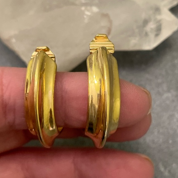 Vintage Monet Gold Clip On Hoops - Picture 3 of 8